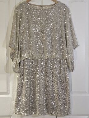 Jessica Howard Women Dress 18W Evening Cocktail Champagne Sequin Mother of Bride